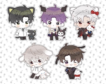 May include: A collection of cartoon stickers featuring anime-style characters with animal-themed accessories. The stickers showcase characters with cat, devil, and bunny ears, holding small animal companions. The text "soyyues" is visible on each sticker.