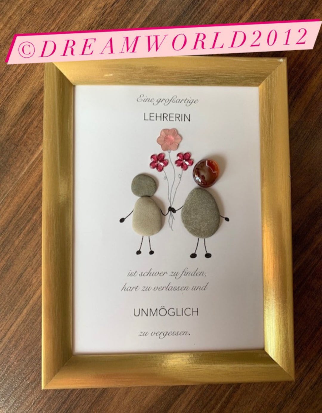 Abschiedsgeschenk Lehrerin Grundschule 4. Klasse Basteln Abschiedsgeschenk Lehrerin Steinbild Abschied Unikat Handarbeit Bild
