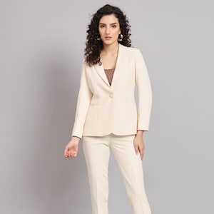 Offwhite Pantsuit for Women, 2 Piece NotchCollar Blazer & Trouser, Plus Size Pant Suit, Wedding Coat Suit, Business Formal