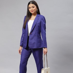 Women Royal Blue Pantsuit, Two Piece Office Pant Suit, Formal Pant Suit, Deep V Blazer & Trouser, Business Pantsuit, Party Suit Set