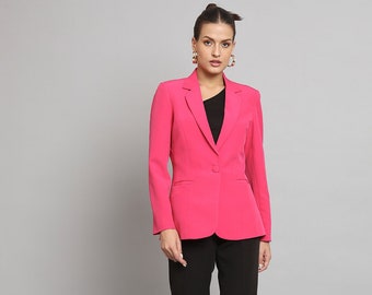 Blazer rosa intenso - Abrigo elástico con cuello de muesca para mujer