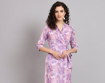 Abstract Printed V-Neck Tie-Ups Detail Wrap Dress