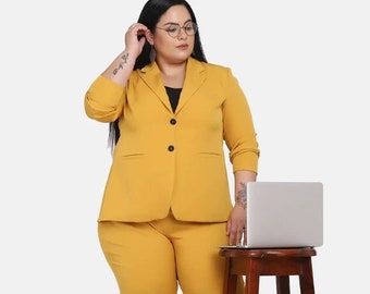 Yellow Pant Suit for Women, Plus Size Pant Suit, Two Piece Suit, Formal Blazer & Trouser, Office Wear, Formal Pant Suit, Petite Pant Suit