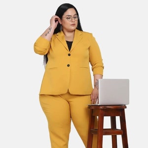 Yellow pant suit plus size hotsell