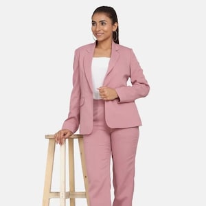 Pink Pantsuit for Women, Dress Pant Suit, 2 Piece Deep V Blazer & Trouser, Party Suit, Business Pant Suit, Coat, Wedding Pant Suit