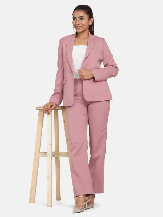 Dusty Pink Pants and Blazer Suit Set, Pink Trouser Suit Set for Women,  Blazer Trouser Suit for Women, Dusty Pink Pantsuit Womens 