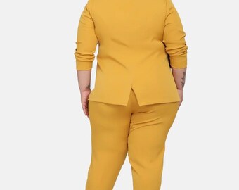 Yellow Pant Suit for Women, Plus Size Pant Suit, Two Piece Suit