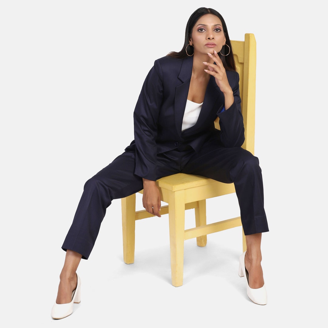 Navy Blue Pant Suit for Women Two Piece Pant Suit Formal Etsy