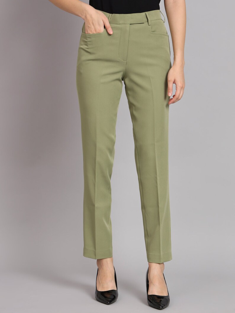 Olive Green Pantsuit for Women, 2 Piece Notchcollar Blazer & Trouser