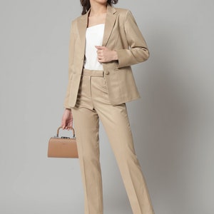 Light Brown 3-piece Pants Suits, Brown Formal Suits With Blazer, Waistcoat  and Pants, Women's Coats, Women's Wedding Suits 