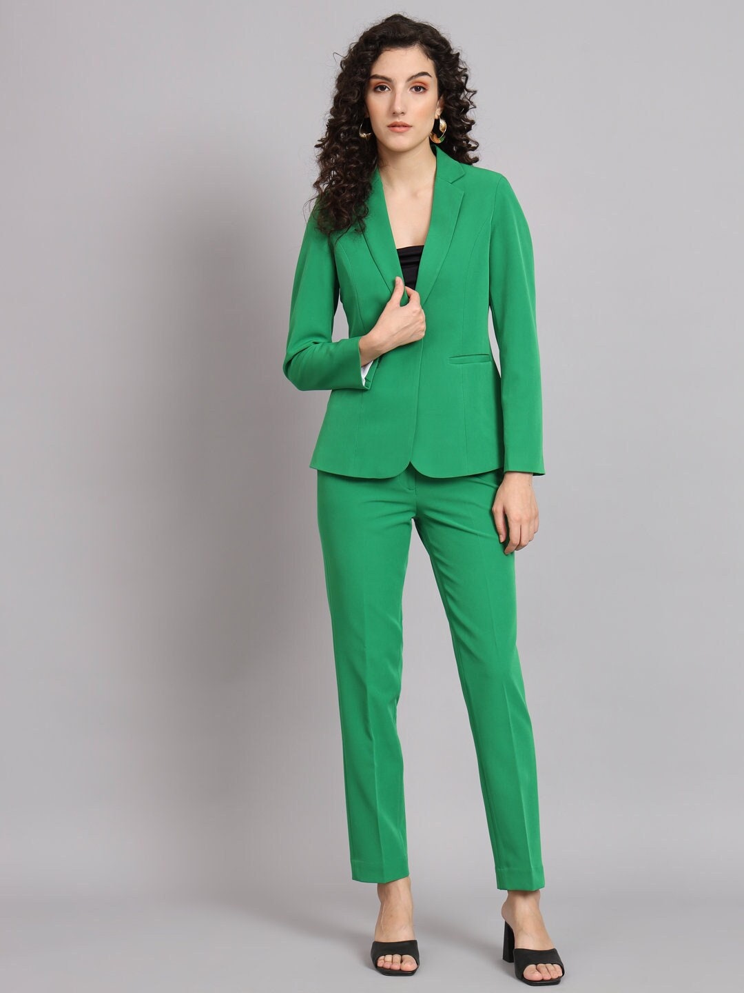 Parrot Green Pantsuit for Women, 2 Piece Notchcollar Blazer & Trouser ...