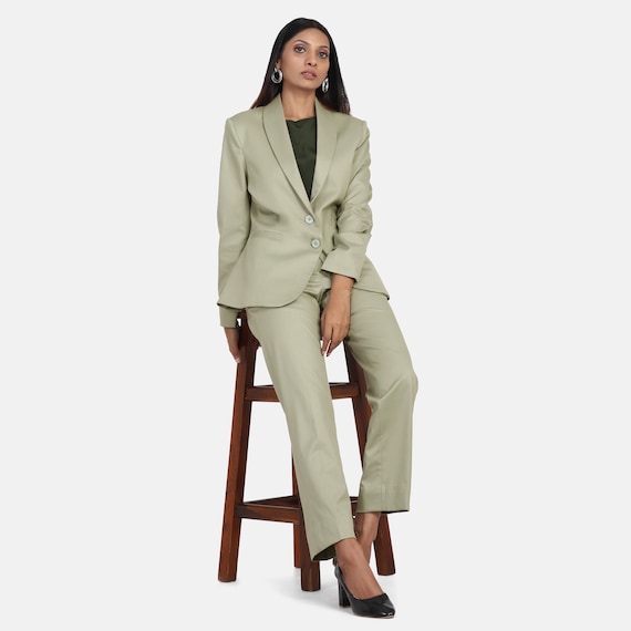 Pant Suits for Women Dressy, Fashion Double Breasted Long Sleeve Slim Fit  Blazer 2 Piece Outfits Business Casual Sets Army Green