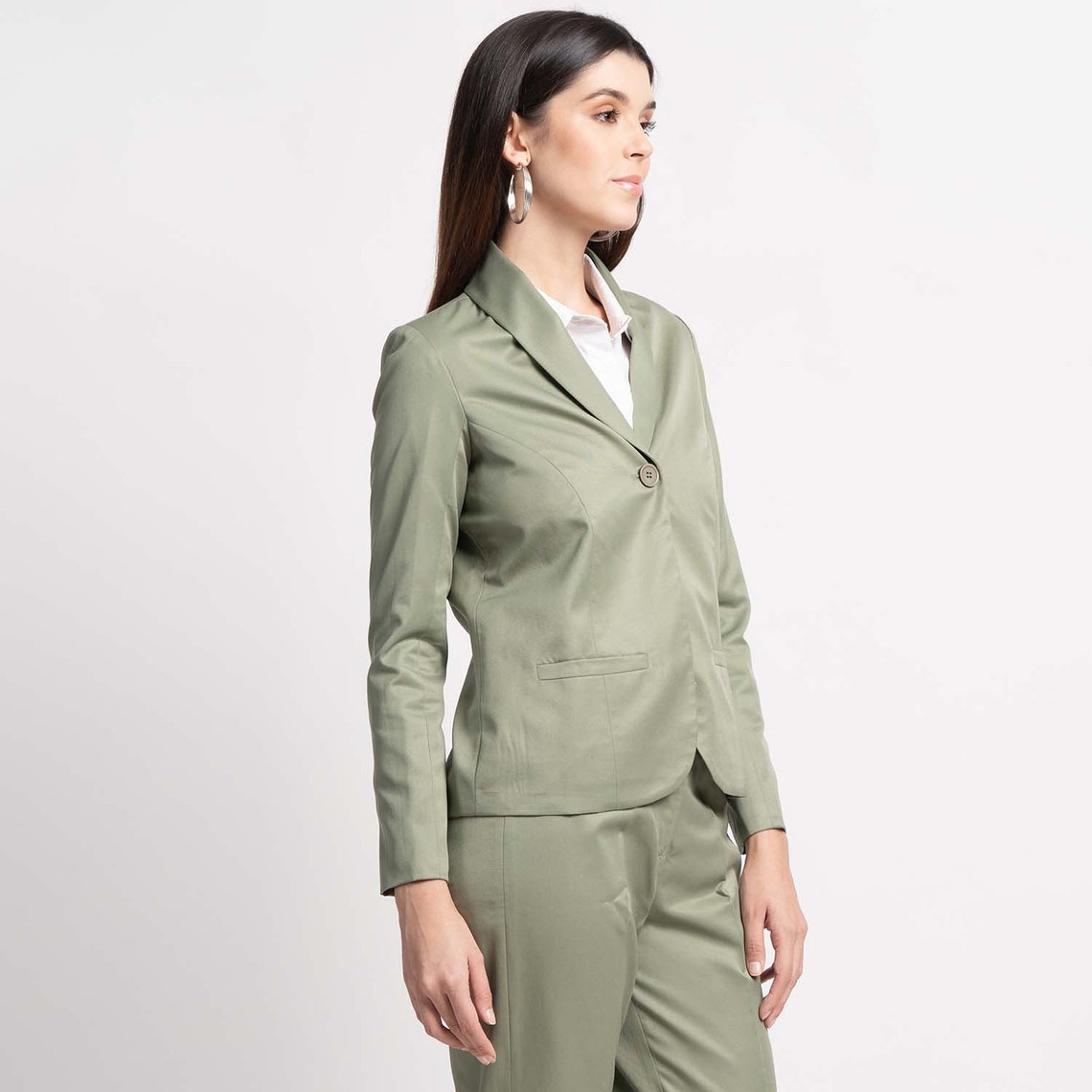 Sage green Poly cotton Pant Suit Green Pant Suit Formal Pant Etsy