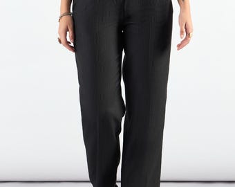 Pantalón plisado de cintura alta a rayas