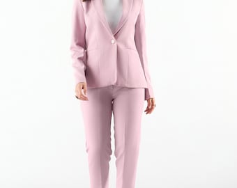 Blazer rosa de botonadura sencilla con solapa con muesca y pantalón en tejido elástico