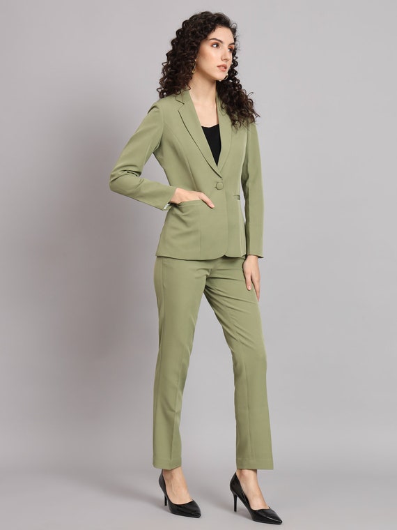 Olive Green Pantsuit for Women, 2 Piece Notchcollar Blazer & Trouser, Plus Size  Pant Suit, Wedding Coat Suit, Business Formal -  Canada