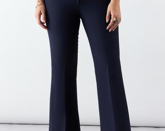 Pantalón azul marino de cintura alta para mujer en tejido elástico