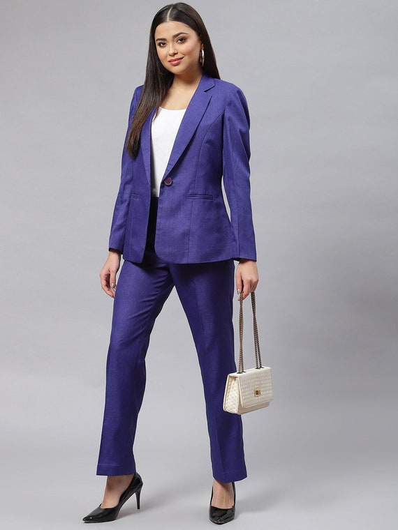 Women Royal Blue Pantsuit, Two Piece Office Pant Suit, Formal Pant Suit,  Deep V Blazer & Trouser, Business Pantsuit, Party Suit Set -  Canada