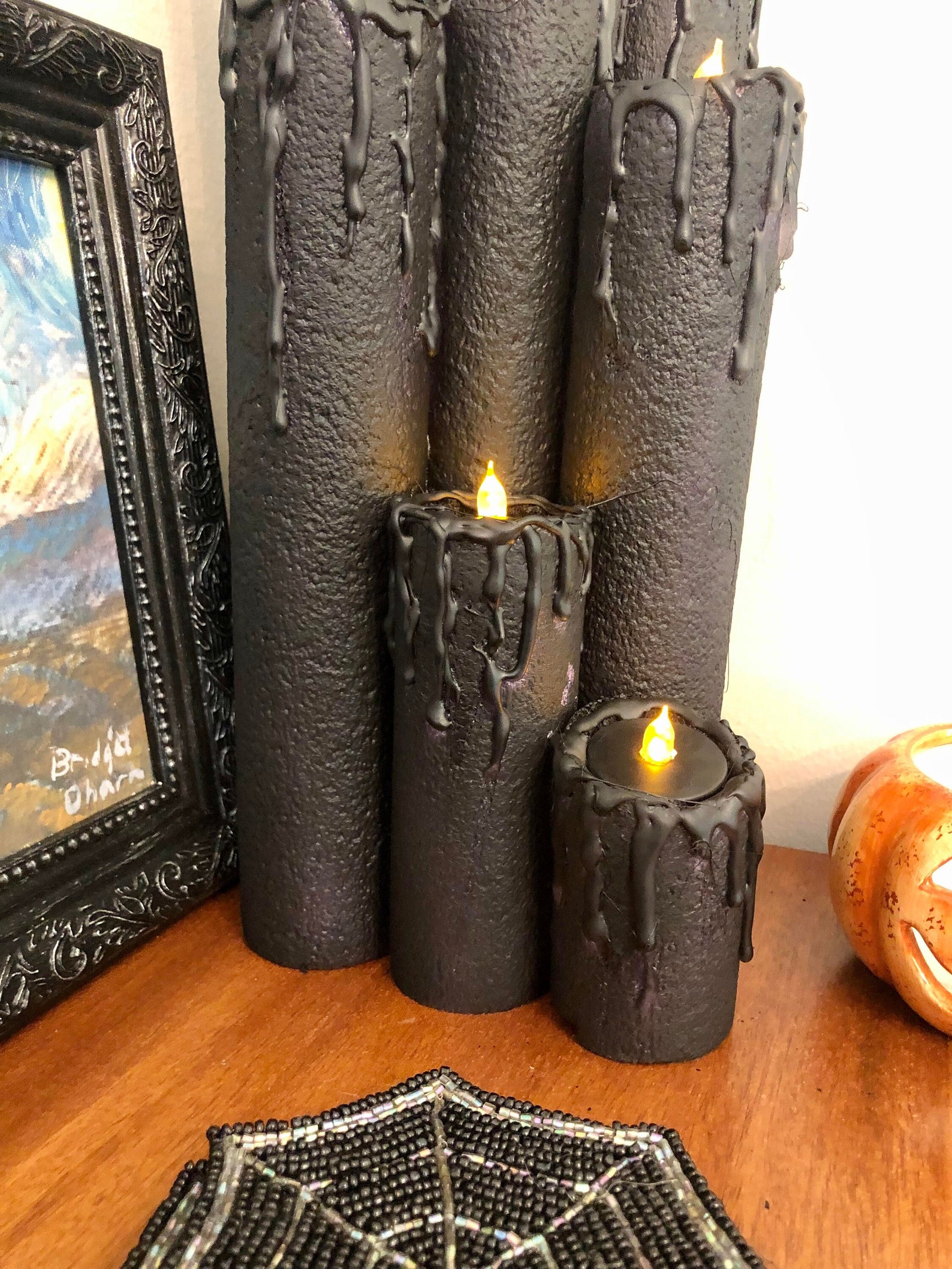 Faux Halloween Candle Cluster Black Candles Black Etsy
