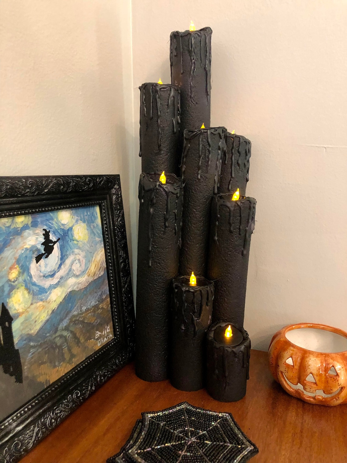 Faux Halloween Candle Cluster Black Candles Black Etsy