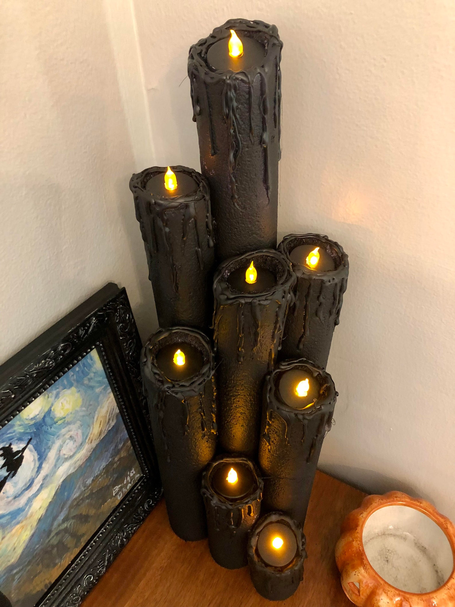 Faux Halloween Candle Cluster Black Candles Black Etsy