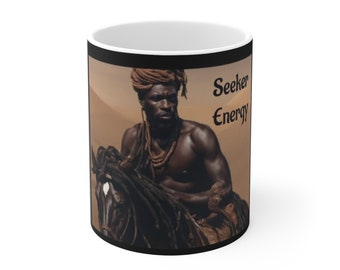 Horse Lover Coffee Mug, Seeker Energy Mug, African Man On Horse Mug, Handmade Ceramic Coffee Mug, 11 Oz Aesthetic Mug