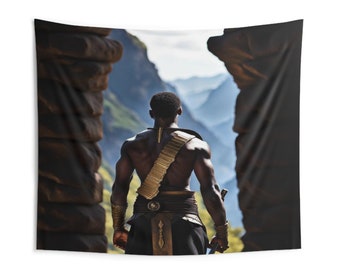 Black Male Art, African Warrior Tapestry Wall Art, Black Man Back Side Wall Art, African American Art Aesthetic Room Decor