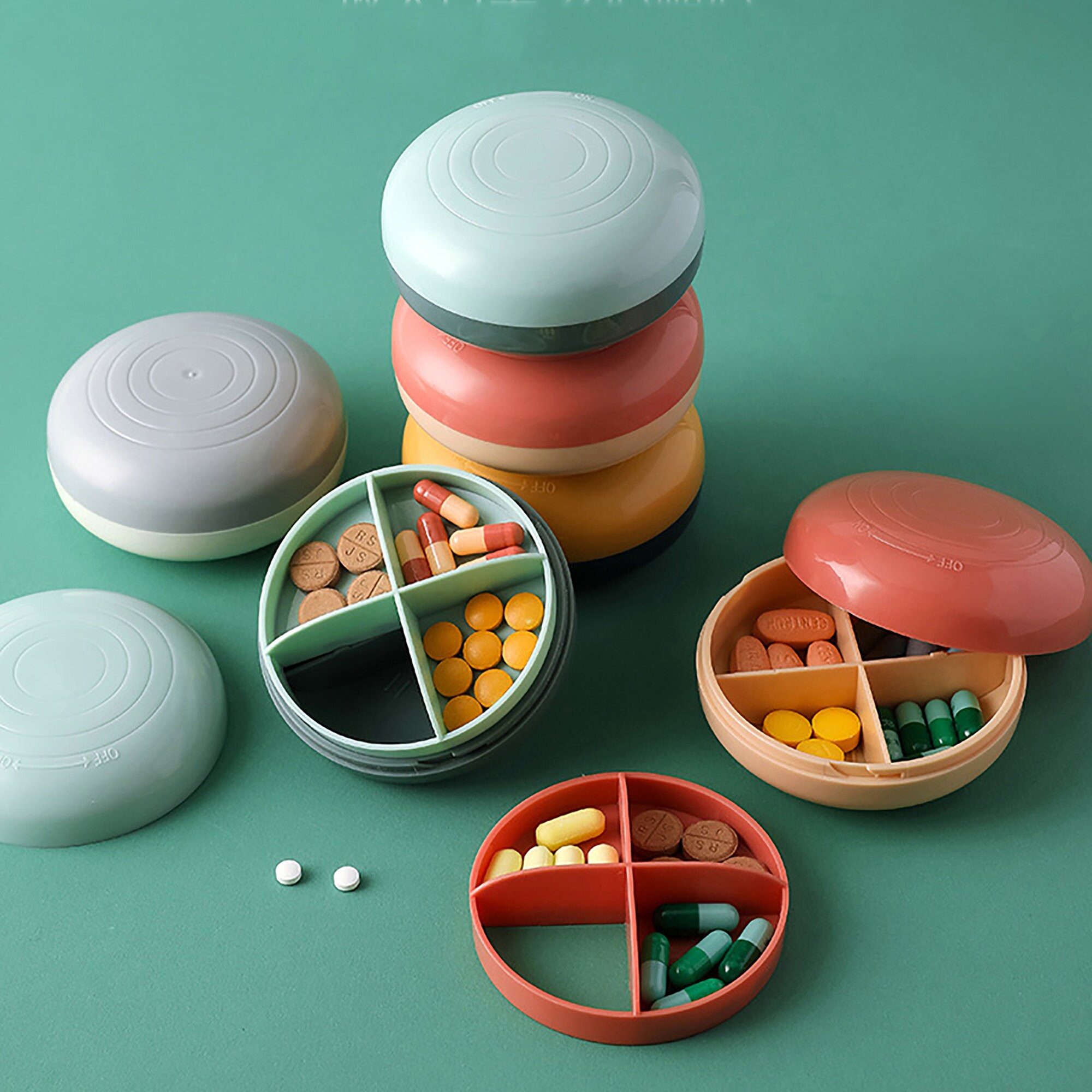 Round Pill Case 4 Grid Pill Case Sealed Pill Case Pill Case Etsy
