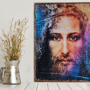 Jesus Christ Portrait, Jesus Christ Face from Shroud of Turin, Religious Gift Handmade Icon, Jesus Christ Greek Icon