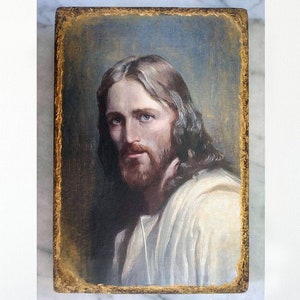 Jesus Christ Portrait, Jesus Face on Handcrafted Wood Art 8&#39;&#39;X10&#39;&#39;in/20X30cm, Spiritual Religious Gift, Canvas on Wood, Birthday Gift