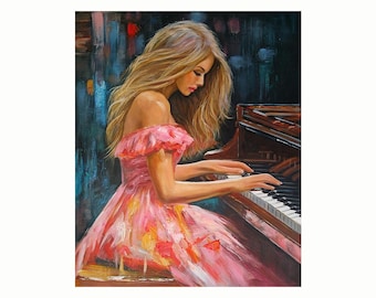ピアノを弾く少女 60 x 80 cm ピアノを弾く女性、音楽、油彩、手描き