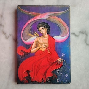 Guardian Angel Icon Religious Icon, 6&#39;&#39;X9&#39;&#39;in/16X22cm, Handmade Greek Icon, Above Office Art, Kids Room Art, Spiritual Art Gift