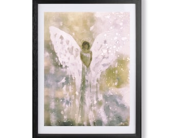 Abstracte beschermengel kunst aan de muur, digitale download, spirituele kunst, engel aquarel afdrukbaar schilderij, digitale prints, kunst aan de muur, digitale download, spirituele kunst