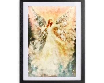 Beschermengel muurkunst, digitale download, grote poster kunst aan de muur wordt afgedrukt, engel aquarel afdrukbaar schilderij, digitale prints, muur kunst decor