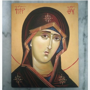 Hagiografía de la Virgen María, icono ortodoxo griego pintado a mano, 24 x 30 cm, icono religioso de la iglesia bizantina, icono cristiano hecho a mano.