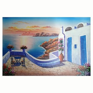 Greek Island Original Oil Painting, 36&#39;&#39;X24&#39;&#39;in/90X60cm, Santorini Painting, Original Seascape Painting