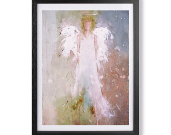 Aquarel beschermengel, muurkunstdruk (digitale download)