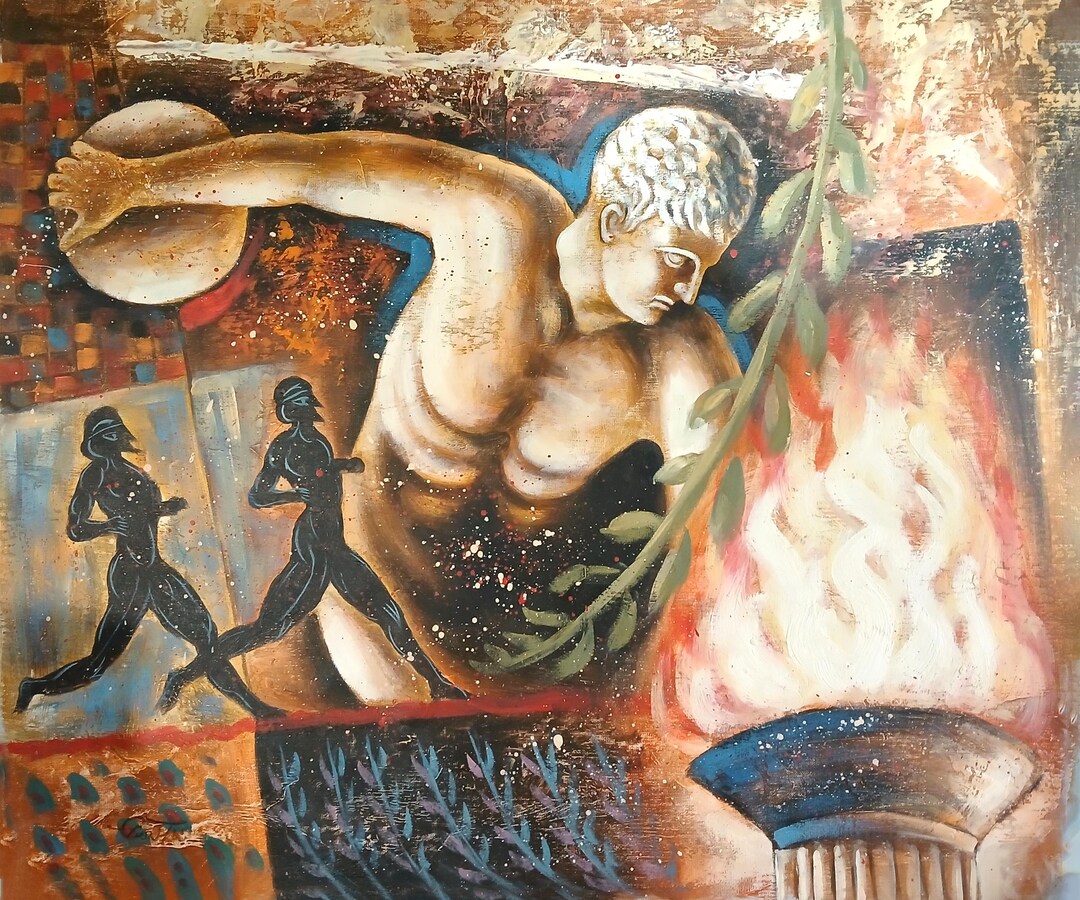 Ancient Greek Discus Athlete, Original Oil Painting 24''x20''in/60x50cm ...