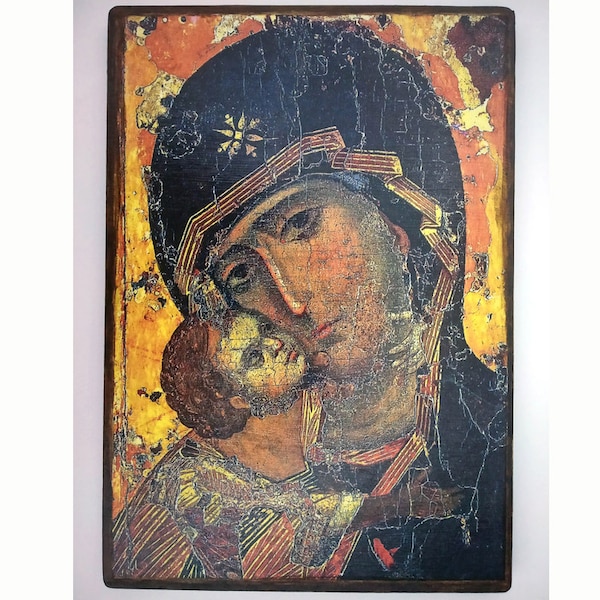 Virgin of Vladimir Icon, Greek Orthodox Religious Wall Art, Christian Catholic Religious Icon, Russian Religious Symbol, Religious Gift
