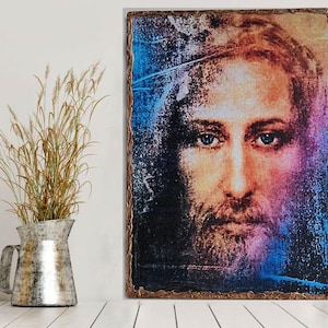 Jesus Christ Portrait, Jesus Christ Face from Shroud of Turin 9&#39;&#39;X6&#39;&#39;in/22X15cm, Religious Gift, Jesus Christ Handmade Greek Icon