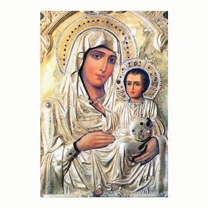 Virgen María Theotokos de Jerusalén, Panagia, icono cristiano ortodoxo, 20 x 28 cm, icono griego hecho a mano, regalo religioso.