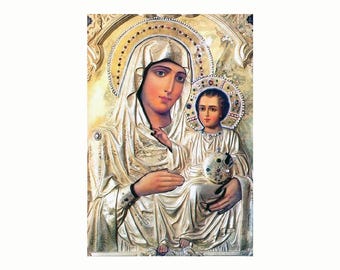 Virgin Mary Theotokos of Jerusalem, Panagia Christian Orthodox Icon 8''X12''in/20X28cm, Handmade Greek Icon, Religious Gift