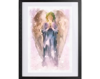 Beschermengel kunst aan de muur, digitale download, religieus cadeau kunst aan de muur, engel aquarel afdrukbaar schilderij, digitale prints, kunst aan de muur decor