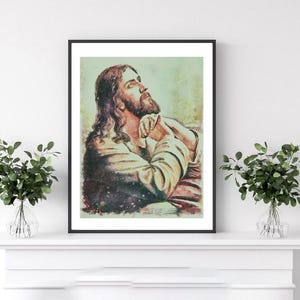 Jesus Christ Prayer Christian Art Print, Digital Download, Spiritual Wall Art Digital Prints, Watercolor Printable Painting