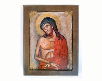 The Crucifixion of Jesus Christ, The Extreme Humiliation 6''X8''in/14X19cm, Religious Gift Icon, Handmade Icon, Spiritual Wall Art