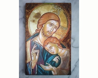 イエス・キリストの祝福アイコン、手作りのギリシャ正教のイエス 