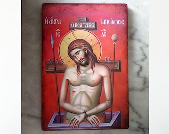 Handmade Crucifixion of Jesus Christ Icon, 8''x12'', Spiritual Wall Art