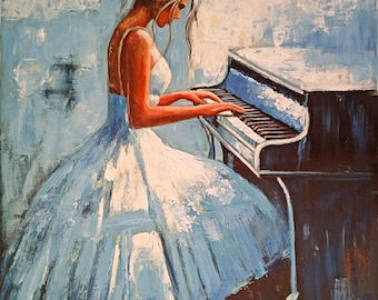 ピアノを弾く少女 60 x 80 cm ピアノを弾く女性、音楽、油彩、手描き