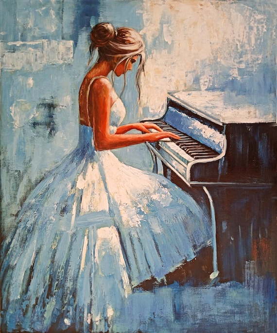 Woman Playing Piano Oil Painting, Original Handmade Art - Etsy Israel