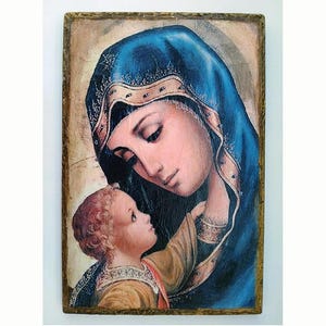 Virgin Mary and Jesus, Madonna Handmade Greek Icon 8&#39;&#39;X11&#39;&#39;in/20X28cm, Birthday Gift, Christian Icon Handmade on Wood, Religious Gift